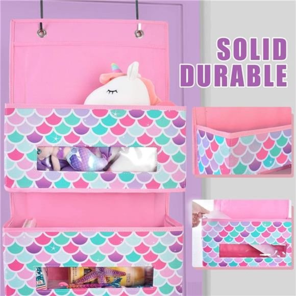 Mermaid Over Door Organizer - 4 Clear Window Pockets Door Hanging Organizer - Picture 4 of 6